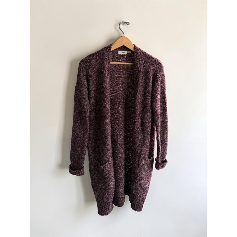 Garage Women Burgundy Marl Open Front Longline Cardigan Sweater Size XS/S